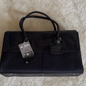 Black Women's Handbag with Snakeskin Detail